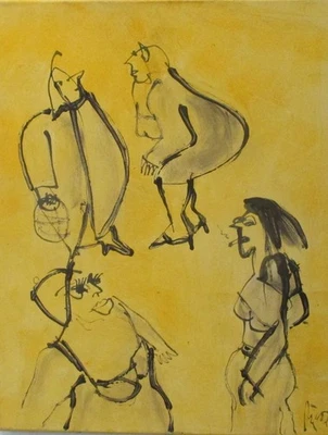 Frauen orig. Acrylgemälde Kunstakademie Düsseldorf Max Müller Krefeld Unikat - Bild 1 von 4