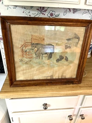 LATE 1800S EARLY 1900S WATERCOLOR ON PAPER OF A FARM SCENE IN OLD WOODEN FRAME - Image 1 of 4