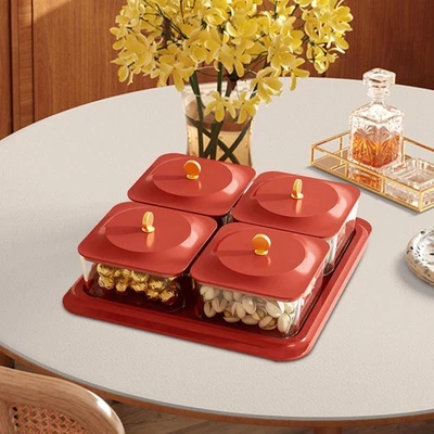 Dried Fruit Snack Serving Plate Divided Serving Tray with Lid with Compartment - Image 1 of 4