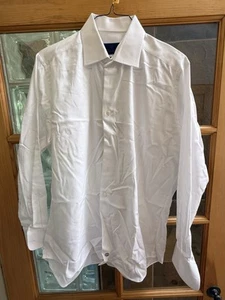 David Donahue French Cuff Size 17X34/35 Trim White Long Sleeve Button Down - Picture 1 of 2