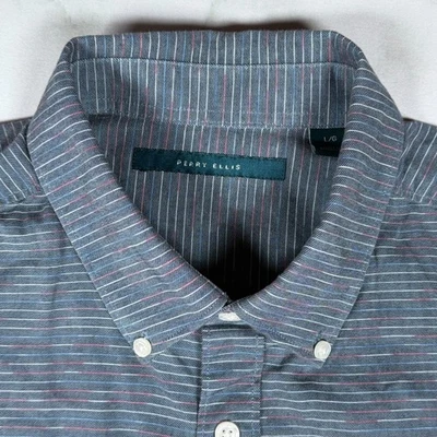 Camisa Perry Ellis Para Hombres Roll Tab Manga Larga Abotonada 100% Algodón Gris EE. UU. Talla L Foto 1 de 4