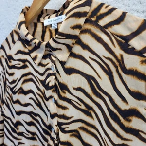 Rose and Olive Tiger Striped Print Top Womens XTan Chiffon Colorful Artsy Nature - Picture 1 of 17