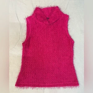 Karen Kane Women’s Pink Fuzzy Sleeveless Cowl Neck Top Soft Knit Texture Large - Picture 1 of 9