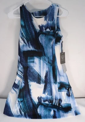 Vince Camuto Blue White Abstract Sleeveless Mini Dress Size 8 New - Image 1 of 4