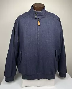 Orvis 100% Wool Bomber Jacket Mens XL Blue Herringbone w Corduroy Collar - Picture 1 of 16