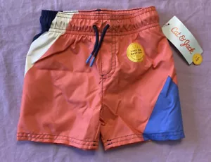 Cat & Jack Toddler Boys' Colorblock Swim Trunks Coral Size 18M - Picture 1 of 2