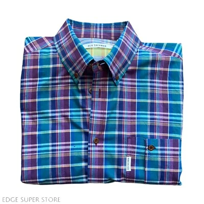 Camisa de vestir grande Ben Sherman azul púrpura a cuadros con cuello abotonado logotipo bolsillo Foto 1 de 4