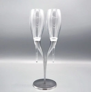2 Moet & Chandon Champagne Elegant Stemless Pomponne Flutes W/Silver Holder NEW