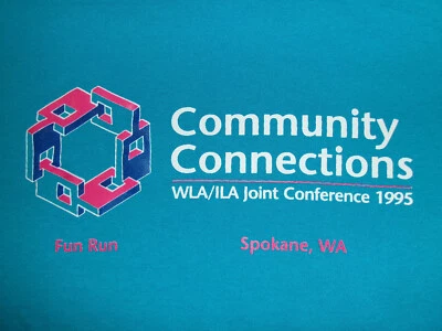 Vtg 90S T SHIRT SzL TEAL & PINK HANES TAG 1995 SPOKANE WA USA MADE SINGLE STITCH - Image 1 of 4