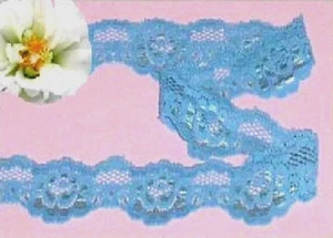 Stretch Turquoise Lace Trim 10 - 20 Yds x 1-5/8" Floral O62V CLOSEOUT - Picture 1 of 2