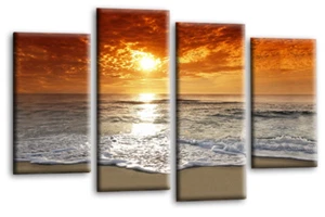 Großer Meereslandschaft Sonnenuntergang Liebe Kunst Druck orange grau gerahmt geteilte Leinwand Bild - Bild 1 von 5