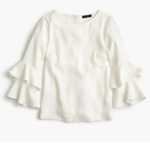 NWT J Crew Women Ivory Tiered Bell Sleeves in Drapey Crepe Shirt Top TALL 4 T4 - Picture 1 of 4
