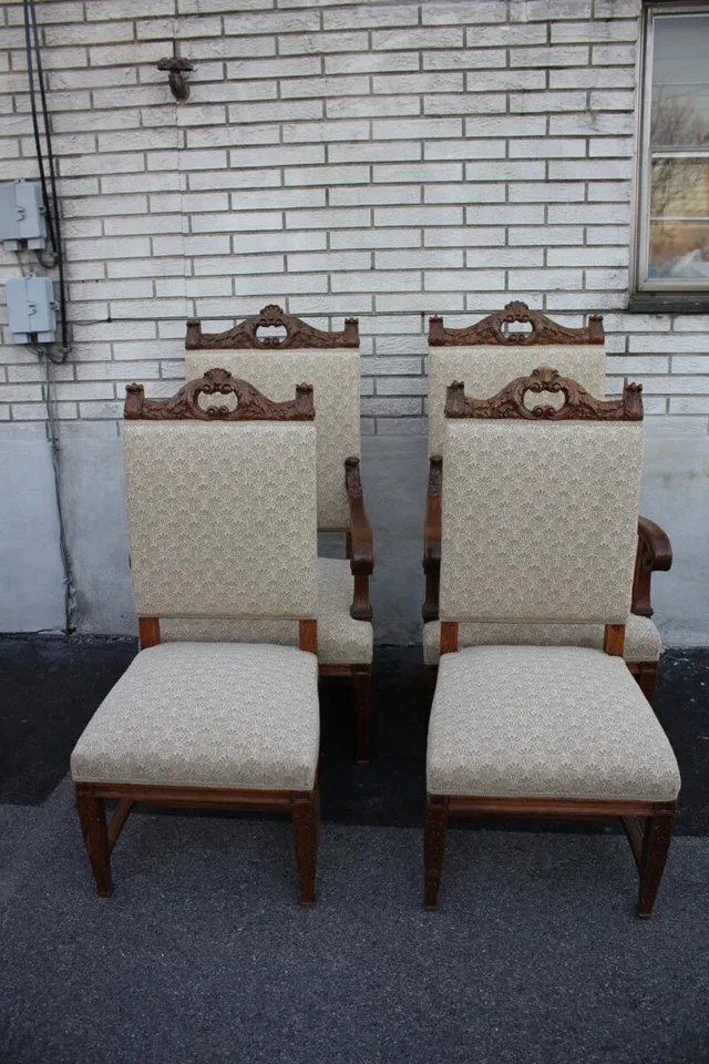 Great Set of Six American Victorian Solid Oak Dining Room Chairs, New Upholstery - Image 1 of 4