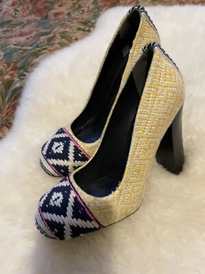 Zapatos de tacón de salón TORY BURCH $425 para mujer 5 1/2 Dara 100 mm multi amarillo agotados Foto 1 de 4