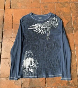 Y2K No Boundaries Cross Wings Thermal Long Sleeve Shirt XL Grunge Gothic Cyber - Picture 1 of 5