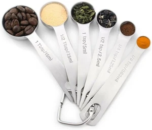 Pomufa 18/8 Stainless Steel Metal Measuring Spoons Set of 6 round Shape - Picture 1 of 12