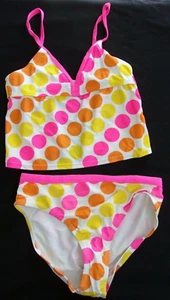 GIRLS SIZE 10 12 ** 2 PC NEON POLK-A-DOT TANKINI SWIM SUIT CLOTHING - NEW NWT - Picture 1 of 2