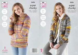 King Cole Ladies Super Chunky Knitting Pattern Easy Knit Sweater & Cardigan 5636 - Picture 1 of 3