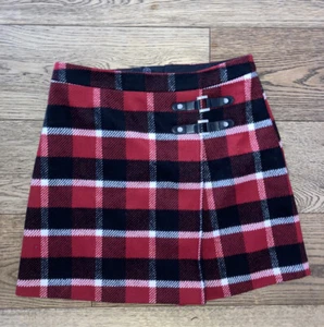 F&F red check wool blend faux wrap mini skirt Size 10 - Picture 1 of 8