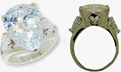 Circonita Oro Blanco Anillo Pera Plata Corazón Recortes Cóctel Alta Calidad 9 10 Nuevo Foto 1 de 4