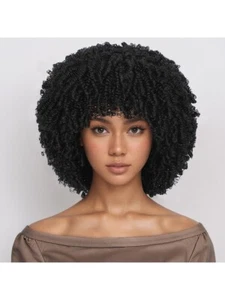Short Synthetic Afro Kinky Curly Wig With Bangs Curly Wavy Wig Women 10"/25cm - Picture 1 of 12