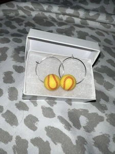 Silicon Softball Hoop Earrings  - Picture 1 of 1