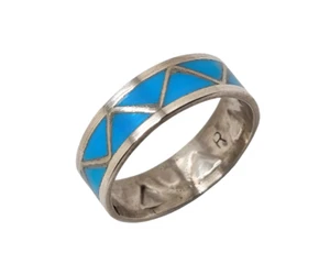 Zuni handgefertigtes Band Sterlingsilber Türkis Inlay Bandring Größe 6-14 - Bild 1 von 4