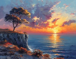 The Lone Cypress Tree Sunset Pebble Beach CA Travel Giclée Art Print 8.5X11 - Picture 1 of 2
