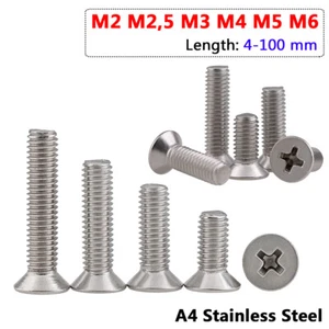 M2 M2.5 M3 M4 M5 M6 Phillips Countersunk Screws Bolts Marine A4 Stainless Steel - Picture 1 of 10