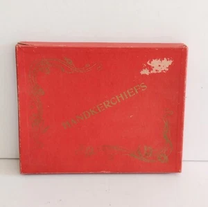 Vintage Handkerchief Hankies Box Novelty Decor Red Gold Floral - Picture 1 of 10