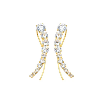 Genuine 14k Yellow Gold Graduated Round Cubic Zirconia 0.78" Climber Earrings - Image 1 of 2