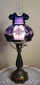 Fenton Rare Limited Edition Royal Purple Historical Student Lamp  Signed  - Picture 1 of 15
