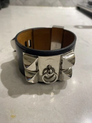 Pulsera Hermes Collier de Chien Cuero Plata  Foto 1 de 4