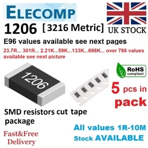 1206 SMD PRECISION resistors 1% E96 Value 402R-127K 5pcs in Pack UK stock - Picture 1 of 8