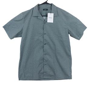 Theory Shirt Men's M Irving Short Sleeve Green Ivory Casual Stretch $145 NWT - Picture 1 of 9