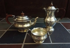 Asprey Sterling Silver Tea Set Art Deco 1934 Coffee Pot, Teapot, Sugar Bowl - Picture 1 of 11