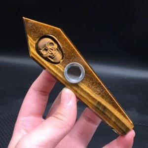 Natürliches Tigerauge Stein Kristall geschnitzt Schädel Rauchen Pfeifen Stab Heilung 1 Stück - Bild 1 von 24