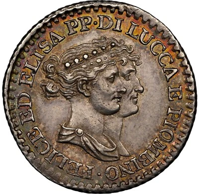 ITALY ITALIAN STATES LUCCA PIOMBINO 1808 FRANCO SILVER COIN, NGC CERTIFIED AU58 - Image 1 of 4