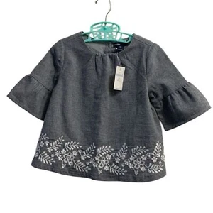 Baby Gap Gray Embroidered Floral Top Toddler Girl’s Size 4 Cotton Lined Easter - Picture 1 of 10