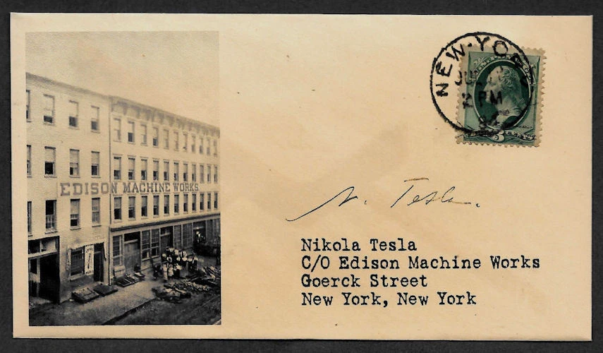 Nikola Tesla collector envelope w original period stamp 125 years old *OP1122 - Image 1 of 1