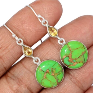 Composite Copper Green Turquoise & Citrine 925 Silver Earrings Jewelry CE41965 - Picture 1 of 1