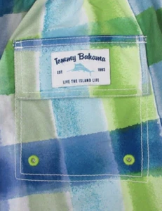Tommy Bahama Swim Trunks Men Sz XL Plaid Baja Harbor Cove Maui Blue Pockets Logo - Picture 1 of 12