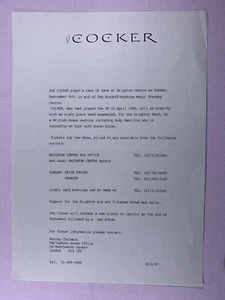 Joe Cocker Press Release Parlophone Records Nordoff-Robins Music Therapy 1987 - Picture 1 of 2