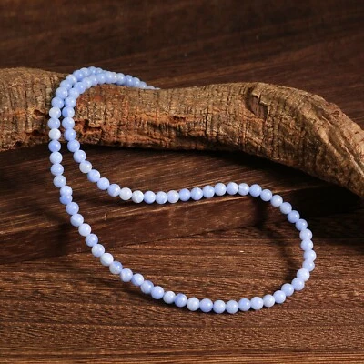 Natural Blue Lace Agate 4mm Round Beads Choker Healing Reiki Energy Necklace - Image 1 of 4