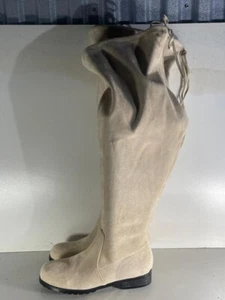 Damen Frauen Beige Wildleder Kurz Reißverschluss & Rücken Tie Kniehohe Stiefel UK 5 EUR 38 -E5 - Bild 1 von 8