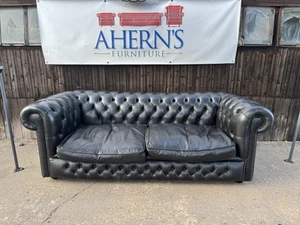 *Antique Black Leather Chesterfield 3 Seater Sofa FREE DELIVERY 🚚* - Picture 1 of 14