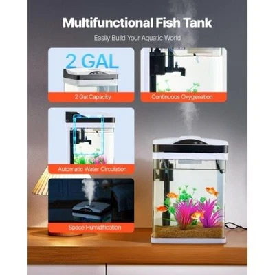 Fish Tank Aquarium 2 Gallon LED Square UltraClear Glass Tank Temperature - Image 1 of 4