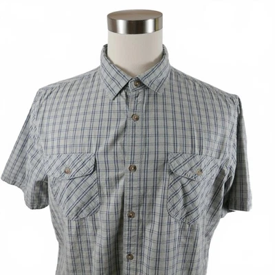 PD&C Mens Cotton Short Sleeve Button Down Gray Navy Blue Plaid Dress Shirt XL - Image 1 of 4