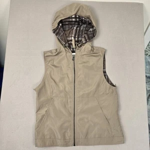 Kenneth Cole New York Beige Hooded Poly Zip Womens Vest Plaid Lining Size XSmall - Picture 1 of 6