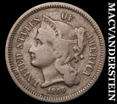 1866 Three Cent Nickel - Scarce  Better Date  No Reserve  #F8114 - Image 1 of 2